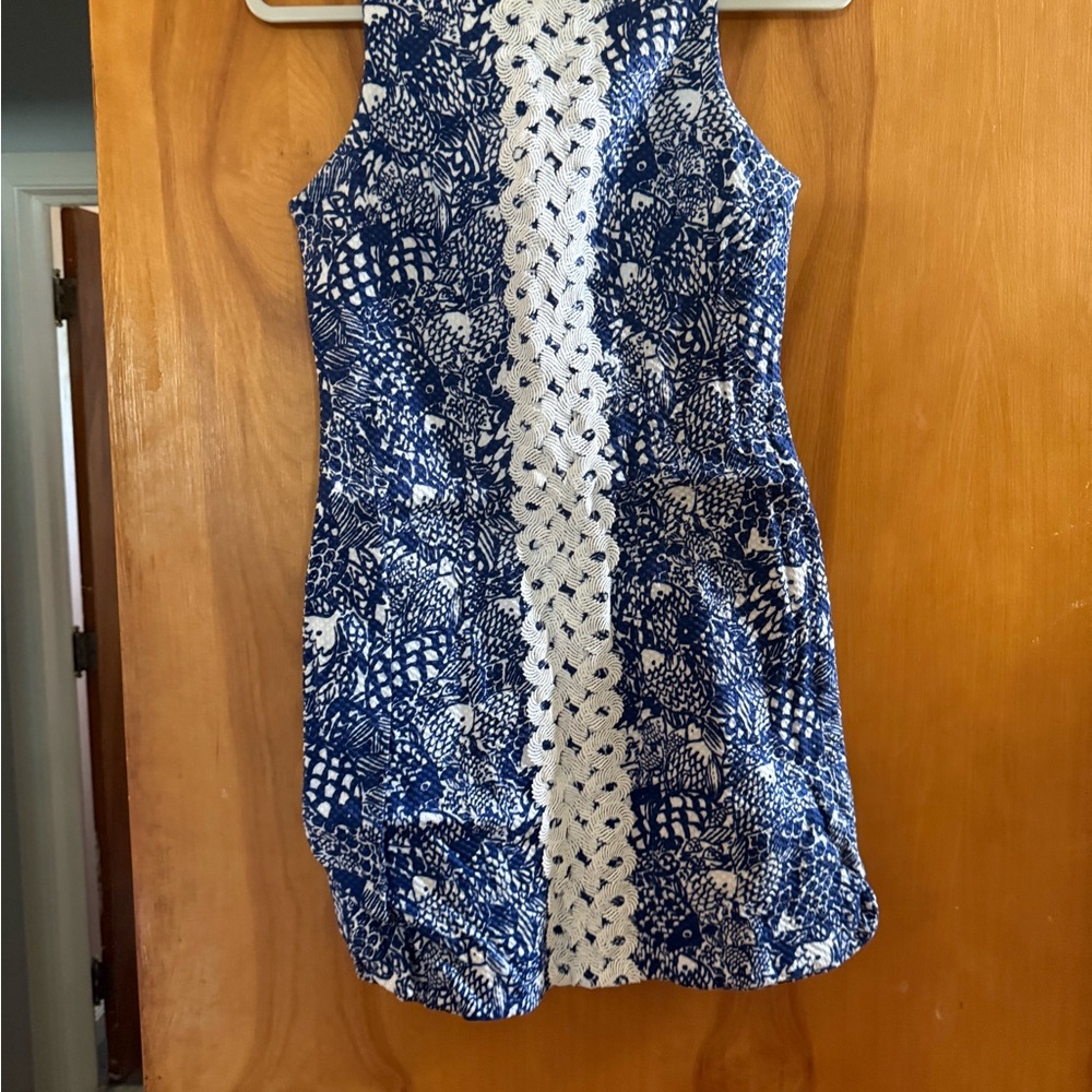 Elegant Blue and White Lace Dress